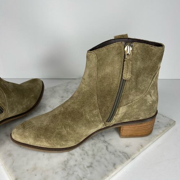New Cole Haan Maci Western Ankle Boots Pull On Olive Green Suede Heeled US 7 - Picture 7 of 10